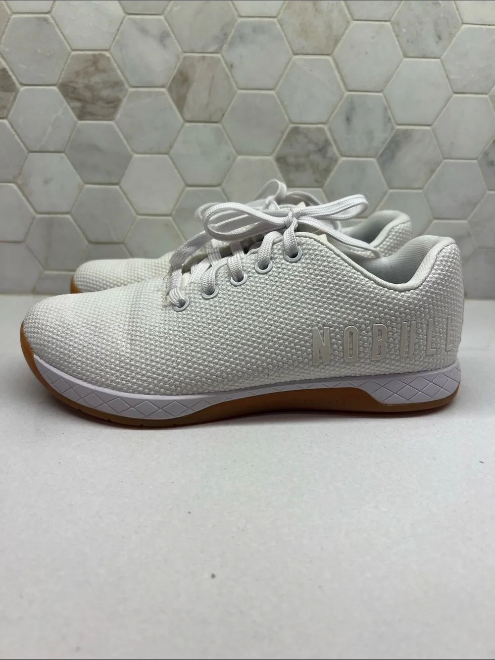 NOBULL White Knit Training weightlifting Shoes with Gum Outsole Size 8